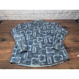 Cabela's Outdoor Shirt Moose Print Pearl Snap Button Up Long Sleeve M Tall‎